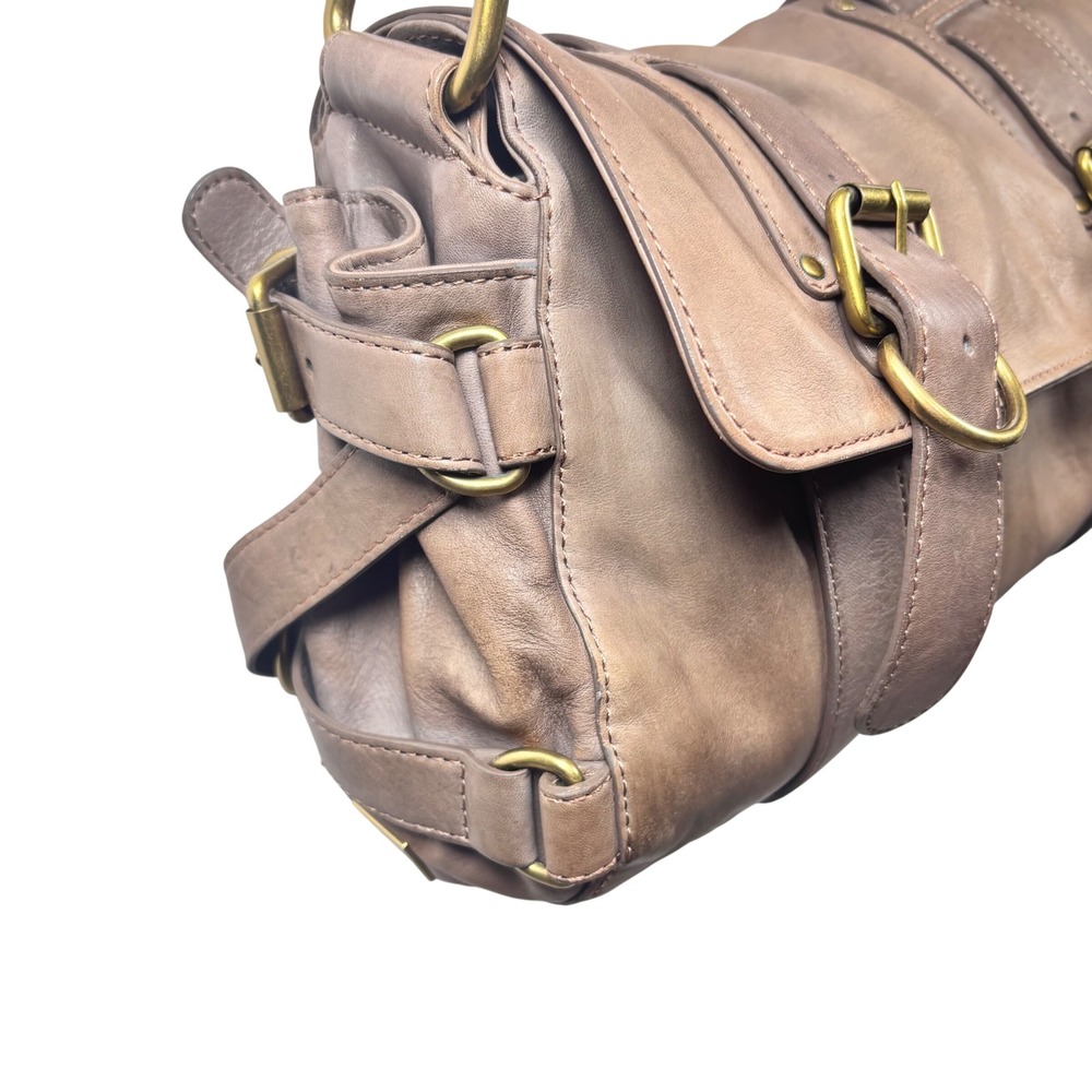 Kooba Leather Shoulder Bag Crossbody Distressed Brown Gray Buckle Boho Grunge - Picture 2 of 13